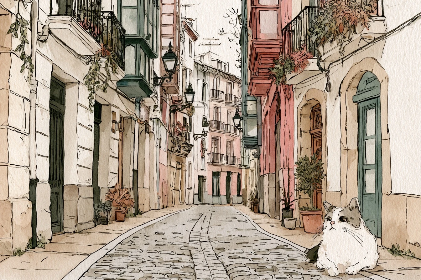 Gato en una calle del casco viejo de Bilbao, planes diferentes en Bilbao