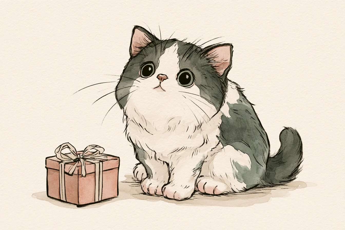 Gatito junto a una caja de regalo, regalar una experiencia diferente en Bilbao
